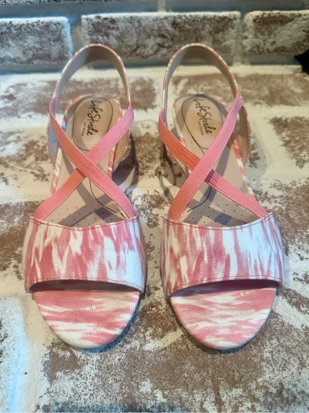 Life Stride Pink Patterned Slingback Wedge Sandals - Women, Size 7.5 W